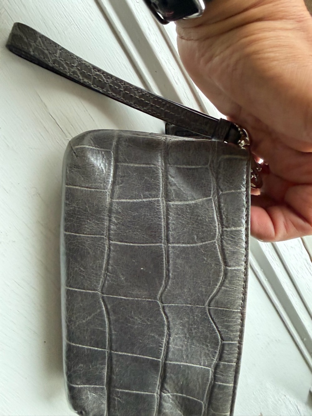 Coach Gray Madison Croc Embossed Wristlet - Picture 3 of 5